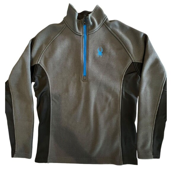 Spyder Mens Ski Sweater NWOT Sz M Black Gray Waffle Pullover 1/4 Zip  199306 - Picture 1 of 8
